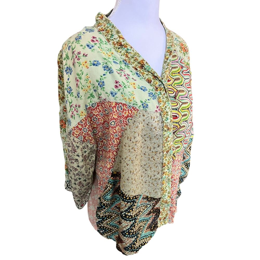 Sacred Threads Patchwork Boho Button Up Blouse To… - image 5